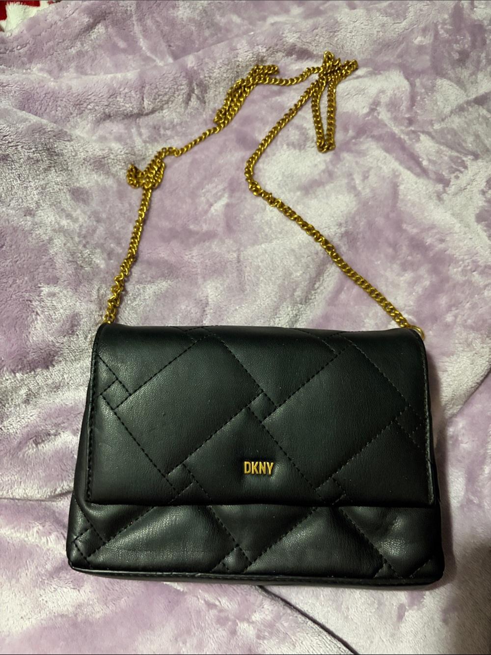 DKNY Black Quilted Crossbody with Gold Chain Strap